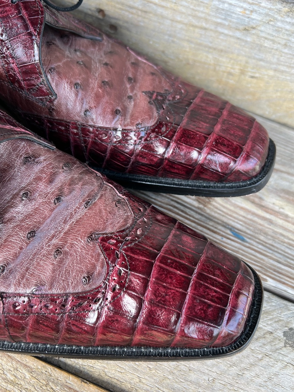 Mezlan Genuine Crocodile Luxury Derby Shoes Burgundy A64065 Men’s 10.5 M RARE - Picture 3 of 16